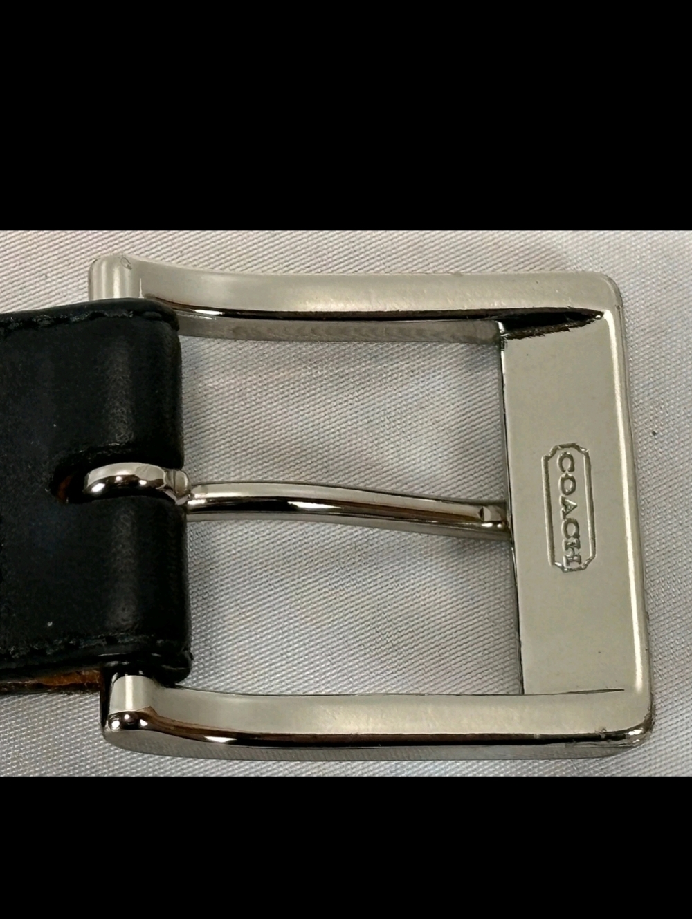 Coach Classic Black Leather Belt Sz.40"-42" & 1.25" W Unisex Silvertone Brass - Picture 3 of 13